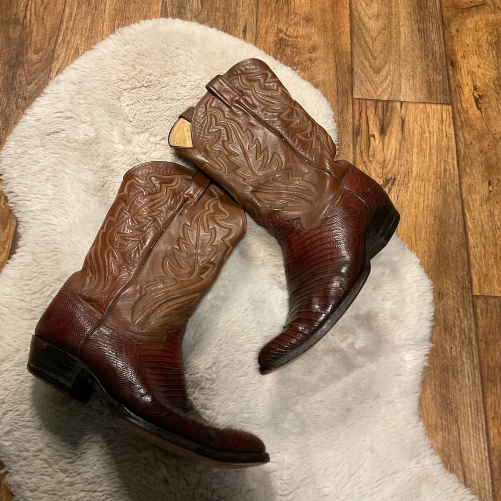 Justin Boots Style 8479 Size 13D Mens Brown Teju Lizard Leather Western Cowboy